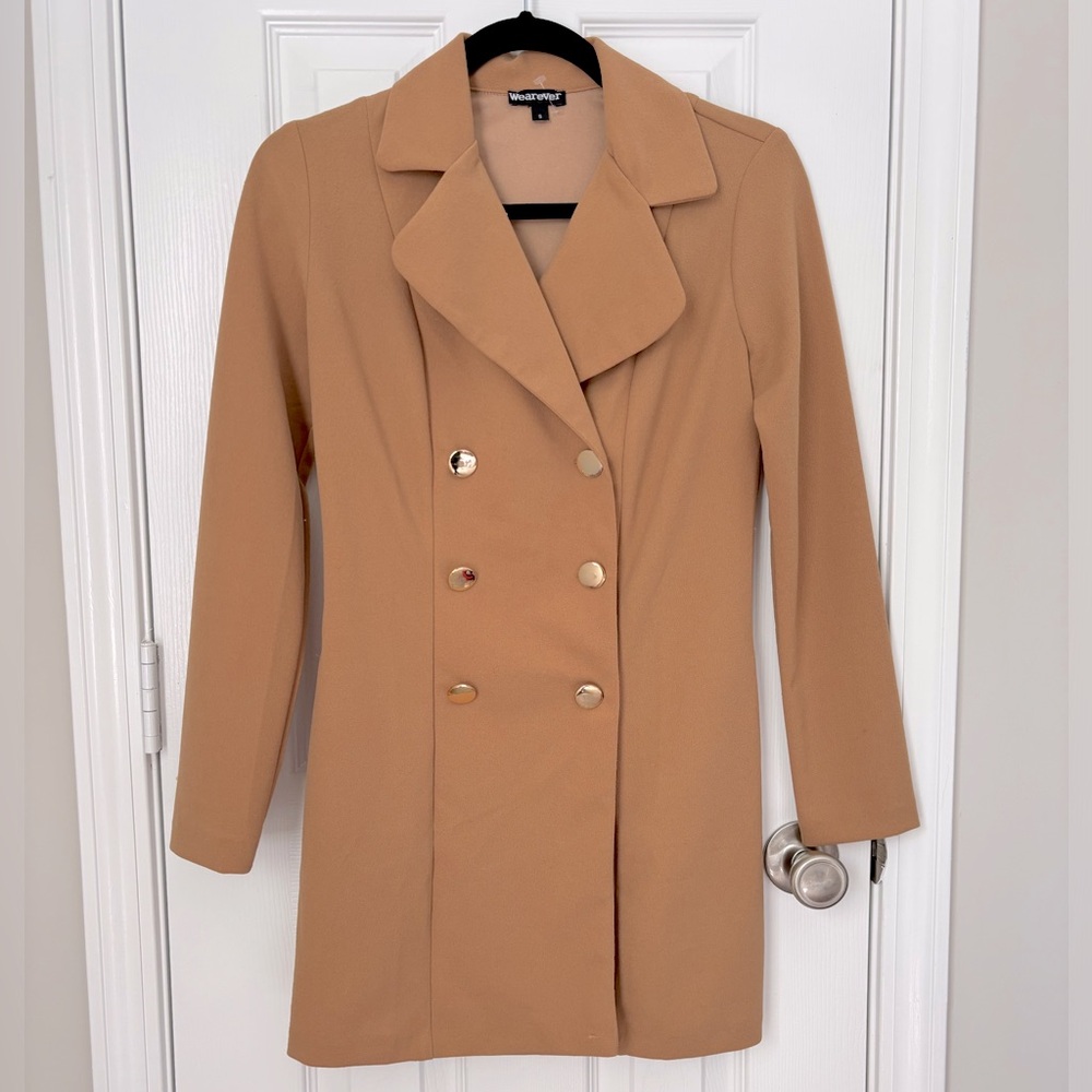 Brown Coat Button Down Blazer Dress S
